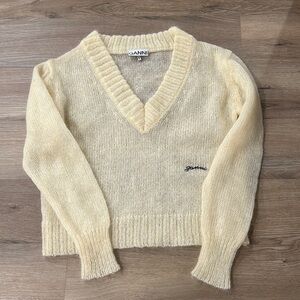 GANNI Cream V-Neck Knit Sweater